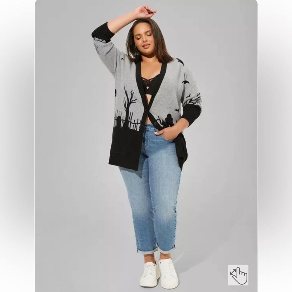 NWT TORRID Luxe Cozy Jacquard Boyfriend Cardigan 2X Cemetery Graveyard Halloween - Picture 4 of 7